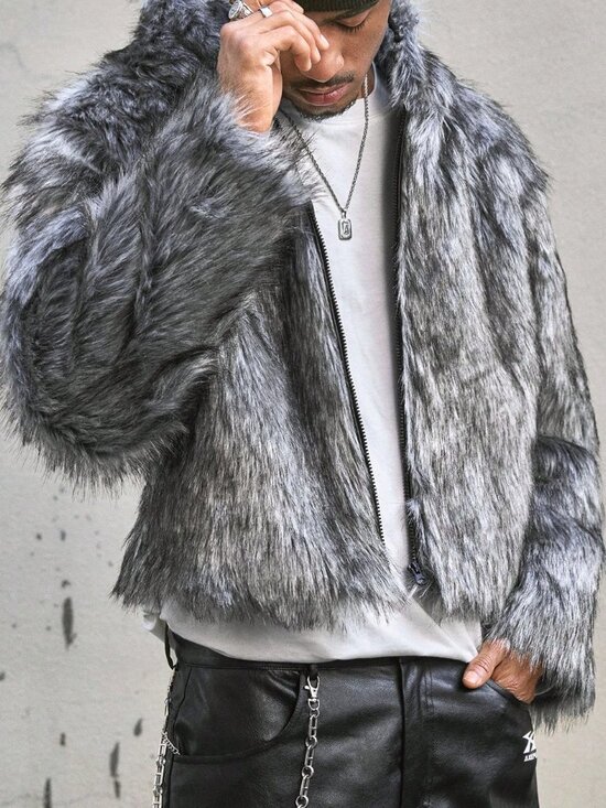 Other - Grey Avant-Garde Men's Drop Shoulder Long Sleeve Hooded Warm Casual Coat
